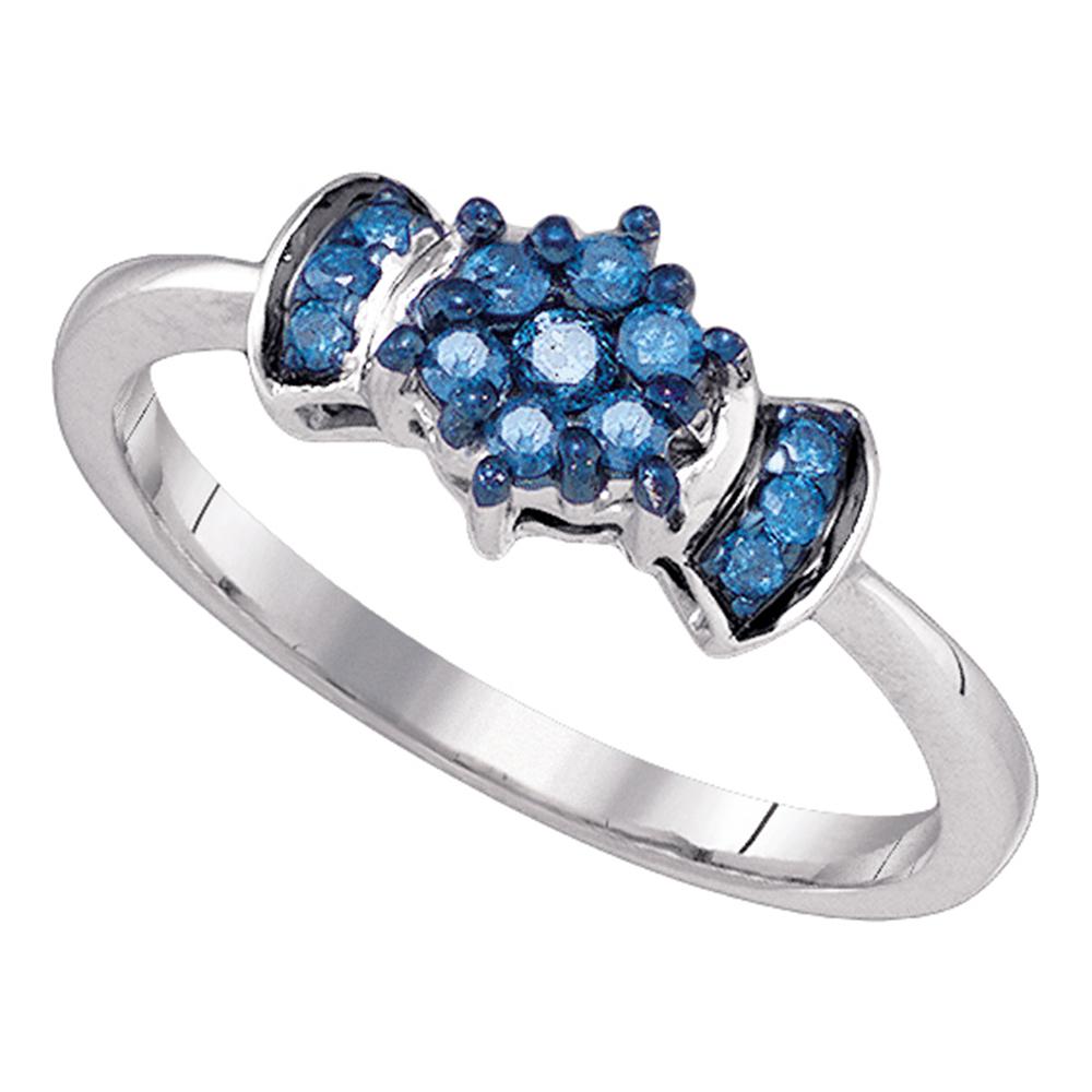 10K White Gold Womens Blue Color Enhanced Round Diamond Flower Cluster Ring 1/4 Cttw