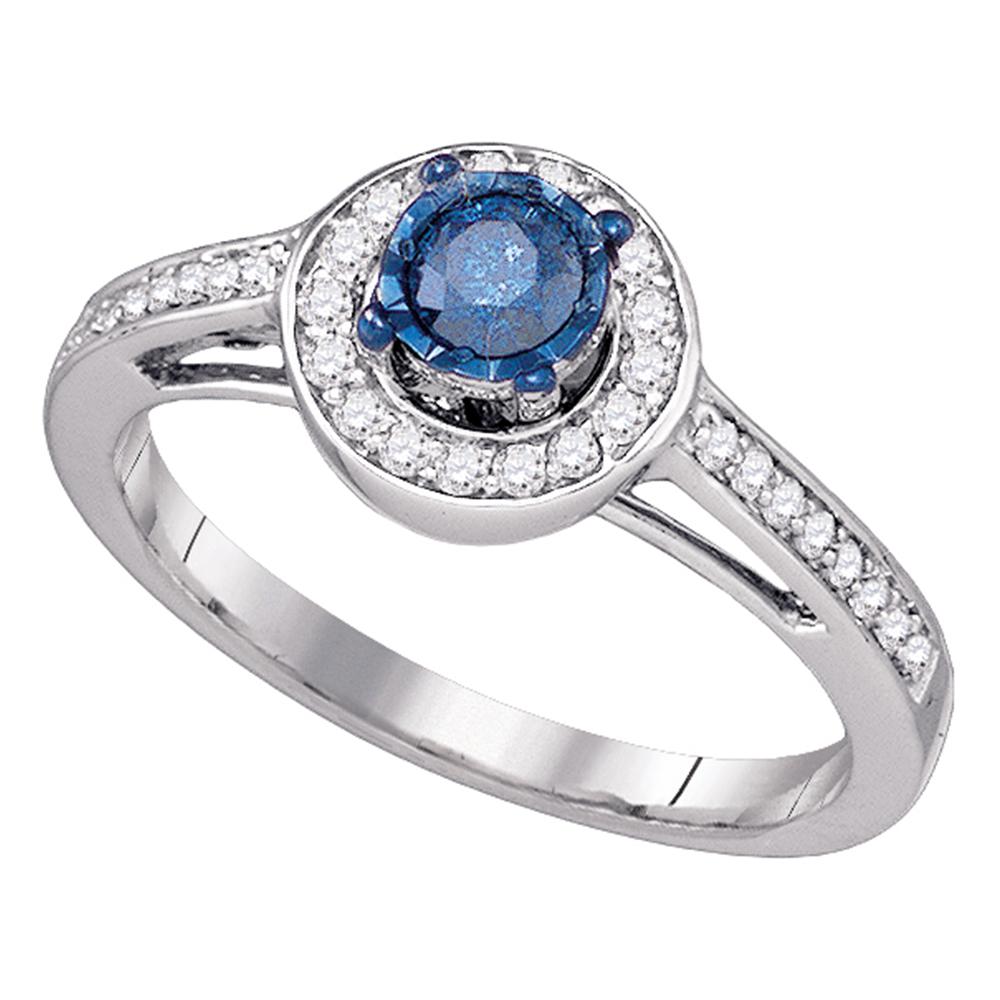 10kt White Gold Womens Round Blue Color Enhanced Diamond Solitaire Bridal Wedding Engagement Ring 3/8 Cttw