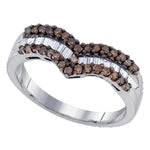 Sterling Silver Womens Round Cognac-brown Color Enhanced Diamond Chevron Band Ring 1/2 Cttw