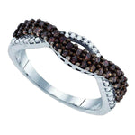Sterling Silver Womens Round Cognac-brown Color Enhanced Diamond Double Row Band 1/2 Cttw