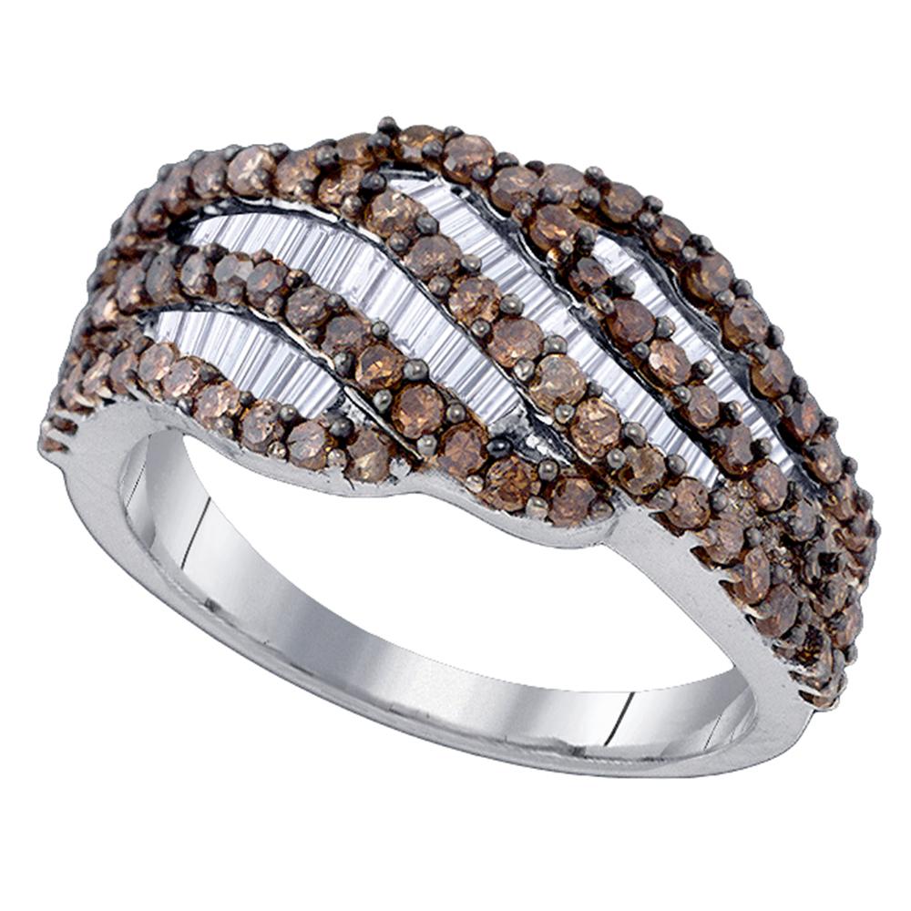 Sterling Silver Womens Round Brown Color Enhanced Diamond Fashion Ring 1-1/4 Cttw