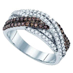 Sterling Silver Womens Round Cognac-brown Color Enhanced Diamond Woven Crossover Band Ring 3/4 Cttw