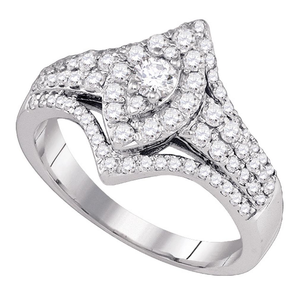 14kt White Gold Womens Round Diamond Oval Cluster Bridal Wedding Engagement Ring 1.00 Cttw