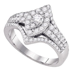 14kt White Gold Womens Round Diamond Oval Cluster Bridal Wedding Engagement Ring 1.00 Cttw