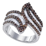 Sterling Silver Womens Round Brown Color Enhanced Diamond Bypass Fashion Ring 1-1/3 Cttw