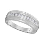 10kt White Gold Mens Round Diamond Single Row Milgrain Wedding Band Ring 1/4 Cttw