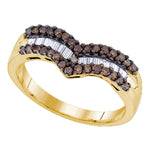 Yellow-tone Sterling Silver Womens Round Cognac-brown Color Enhanced Diamond Chevron Band Ring 1/2 Cttw