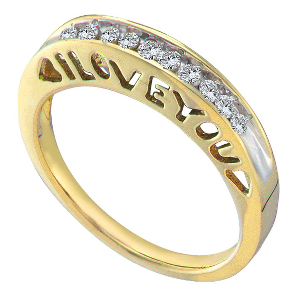 10kt Yellow Gold Womens Round Diamond I Love You Band 1/5 Cttw