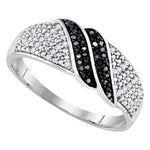Sterling Silver Womens Round Black Color Enhanced Diamond Double Row Crossover Band 1/6 Cttw