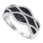 10kt White Gold Womens Round Black Color Enhanced Diamond Woven Twist Stripe Band Ring 3/8 Cttw