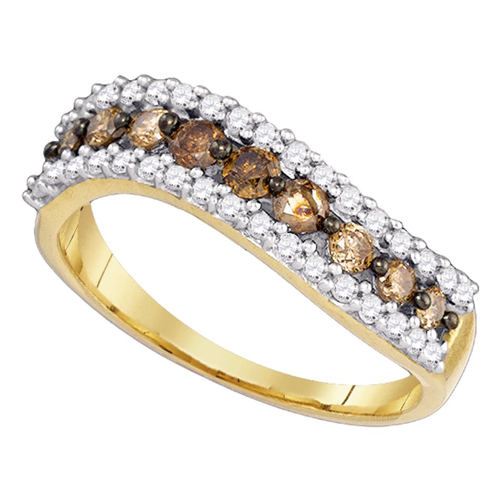 10kt Yellow Gold Womens Round Cognac-brown Color Enhanced Diamond Contoured Band 3/4 Cttw