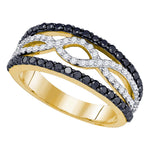 10kt Yellow Gold Womens Round Black Color Enhanced Diamond Band Ring 1.00 Cttw