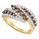 10kt Yellow Gold Womens Round Brown Color Enhanced Diamond Band Ring 1.00 Cttw