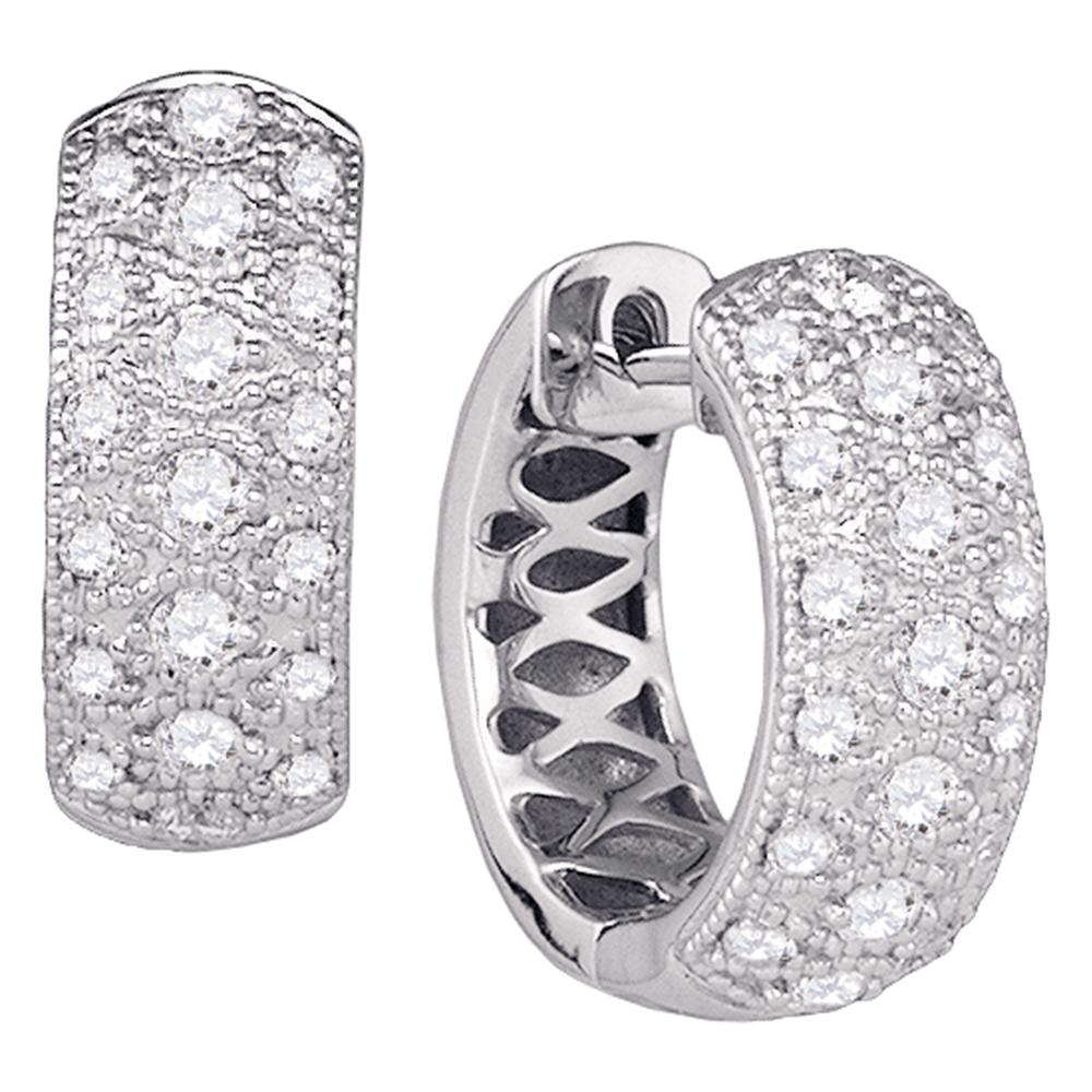 14kt White Gold Womens Round Diamond Huggie Earrings 7/8 Cttw