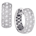 14kt White Gold Womens Round Diamond Huggie Earrings 7/8 Cttw