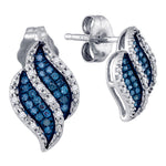 10kt White Gold Womens Round Blue Color Enhanced Diamond Cascading Stud Earrings 1/6 Cttw