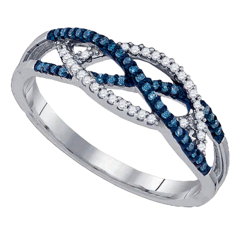 10kt White Gold Womens Round Blue Color Enhanced Diamond Crossover Band Ring 1/5 Cttw