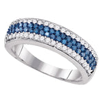 10kt White Gold Womens Blue Color Enhanced Diamond Band Striped Ring 7/8 Cttw