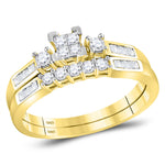 10kt Yellow Gold Womens Princess Diamond Bridal Wedding Engagement Ring Band Set 3/8 Cttw