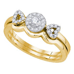 10kt Yellow Gold Womens Round Diamond Halo Bridal Wedding Engagement Ring Band Set 1/4 Cttw