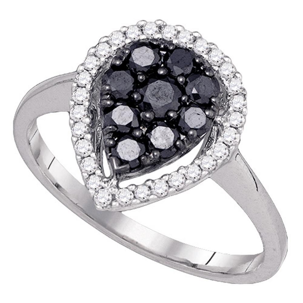 10kt White Gold Womens Round Black Color Enhanced Diamond Cluster Ring 3/4 Cttw