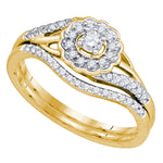 10kt Yellow Gold Womens Round Diamond Flower Floral Bridal Wedding Engagement Ring Band Set 1/4 Cttw
