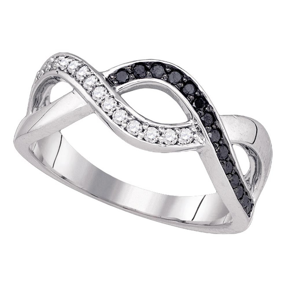 10k White Gold Womens Black Color Enhanced Diamond Woven Crossover Band Ring 1/4 Cttw