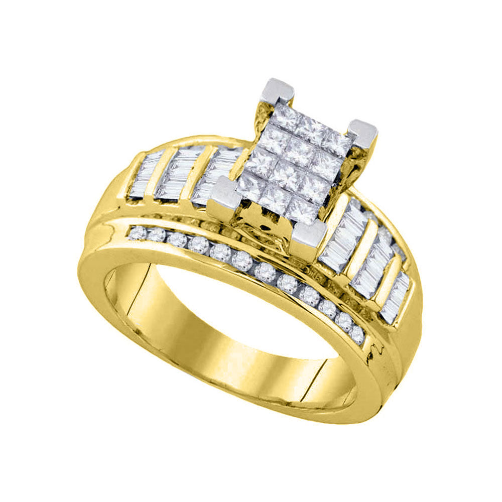 10kt Yellow Gold Womens Princess Diamond Cindy's Dream Cluster Bridal Wedding Engagement Ring 7/8 Cttw - Size 8