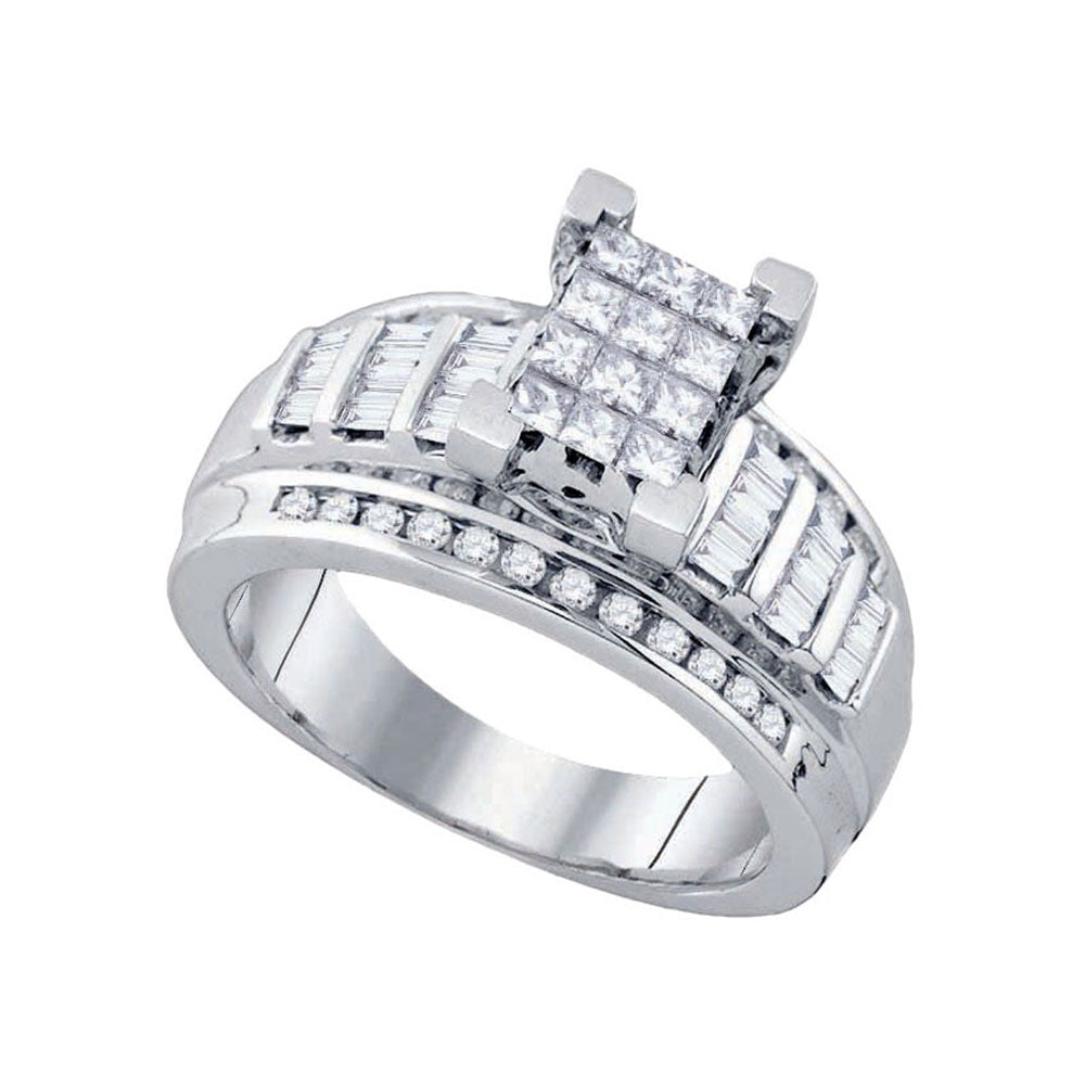 10kt White Gold Womens Princess Diamond Cindy's Dream Cluster Bridal Wedding Engagement Ring 7/8 Cttw - Size 9
