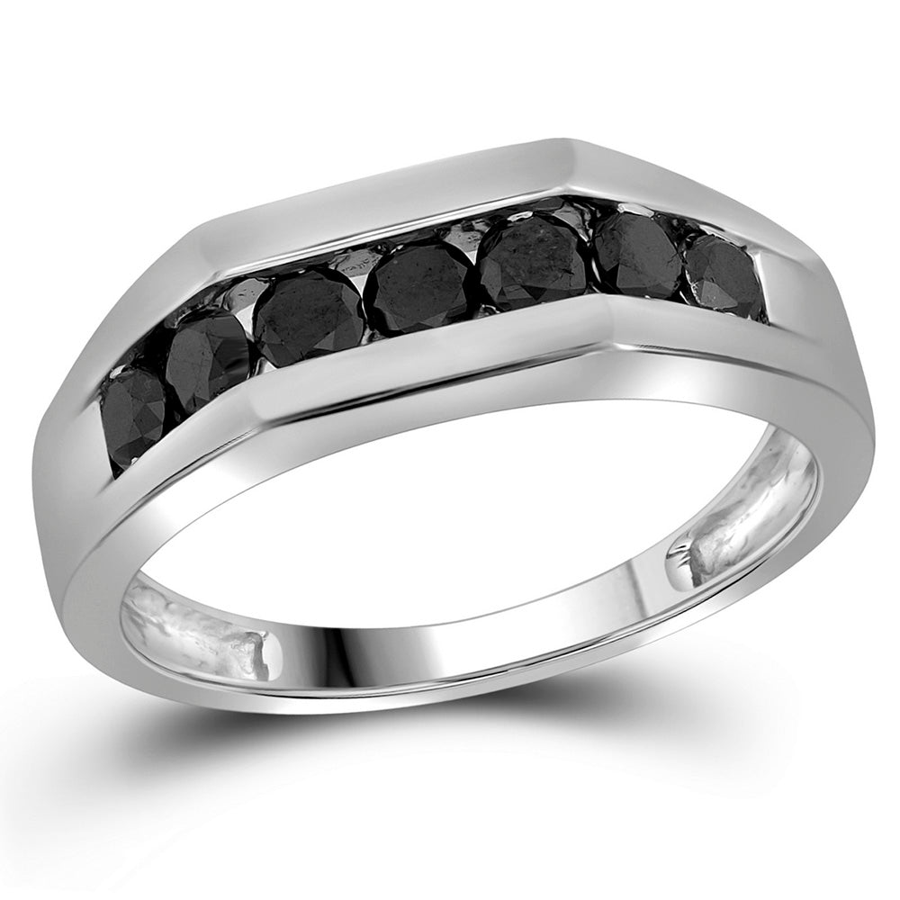 10kt White Gold Mens Round Black Color Enhanced Diamond Wedding Band Ring 1.00 Cttw