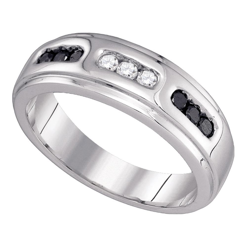 10k White Gold Black Color Enhanced Diamond Channel-set Mens Wedding Anniversary Band Ring 1/3 Cttw