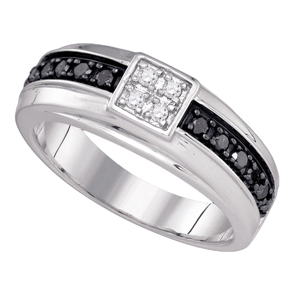 10k White Gold Mens Black Color Enhanced Diamond Wedding Anniversary Band Ring 3/8 Cttw