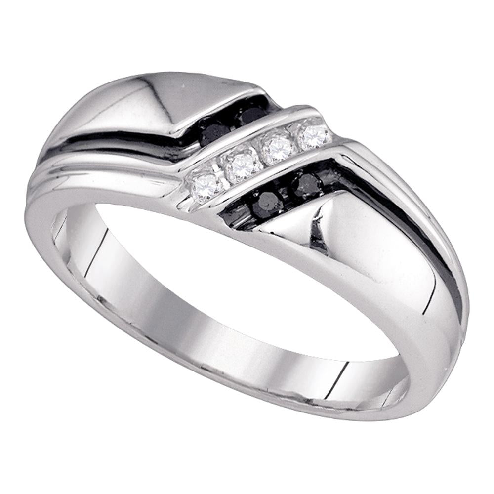 10kt White Gold Mens Round Black Color Enhanced Diamond Band Ring 1/5 Cttw