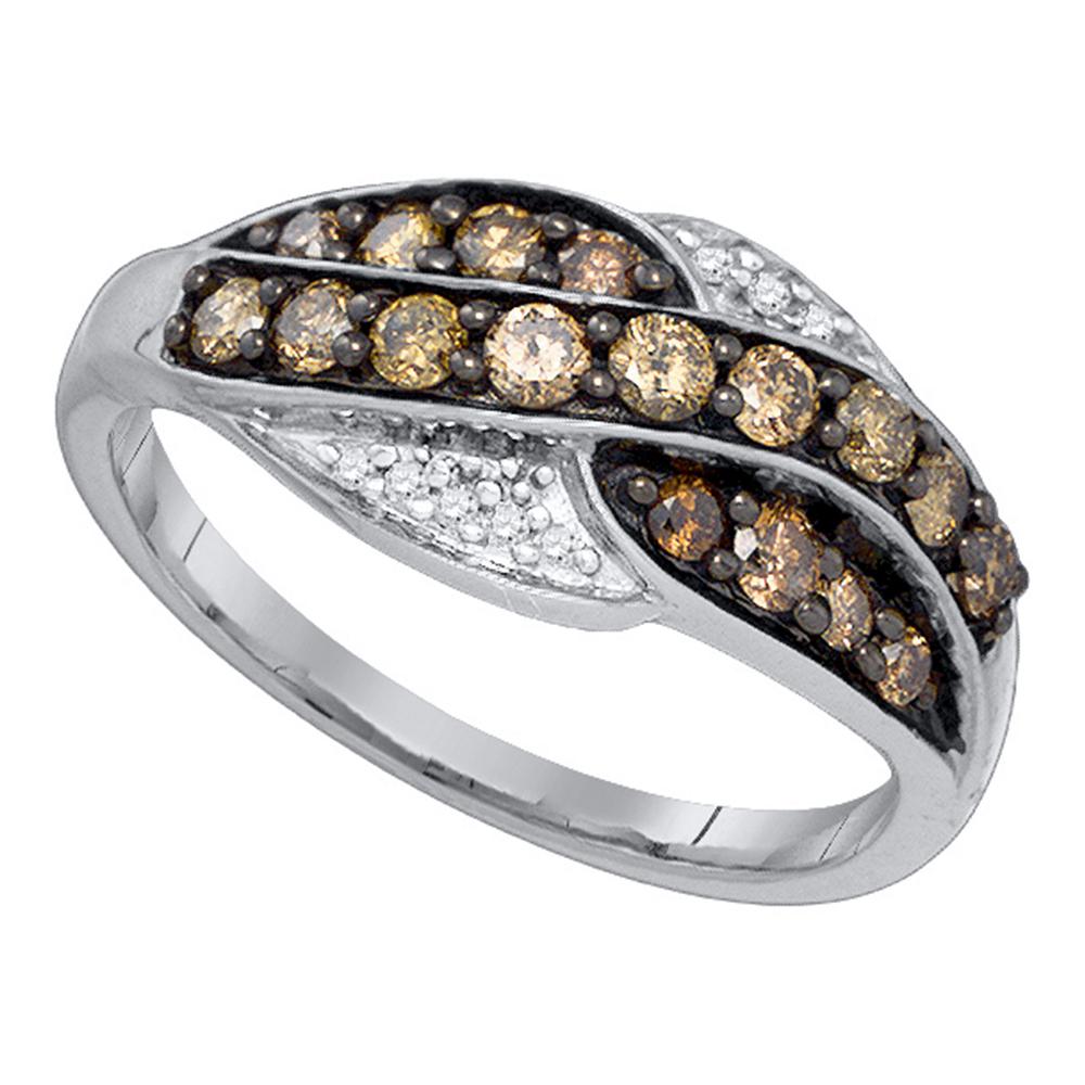 10kt White Gold Womens Round Cognac-brown Color Enhanced Diamond Band Ring 1/2 Cttw
