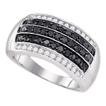 10kt White Gold Mens Round Black Color Enhanced Diamond Band Ring 1.00 Cttw