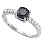 10kt White Gold Womens Round Black Color Enhanced Diamond Solitaire Bridal Wedding Engagement Ring 1.00 Cttw