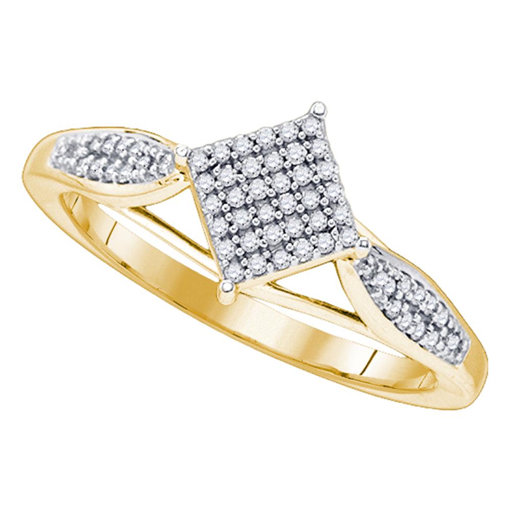 10kt Yellow Gold Womens Round Diamond Diagonal Square Cluster Ring 1/5 Cttw