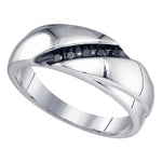 Sterling Silver Mens Round Black Color Enhanced Diamond Diagonal Row Band Ring 1/8 Cttw