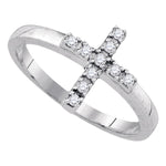 Sterling Silver Womens Round Diamond Simple Cross Religious Ring 1/8 Cttw