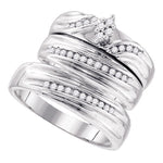 Sterling Silver His & Hers Round Diamond Cluster Matching Bridal Wedding Ring Band Set 3/8 Cttw