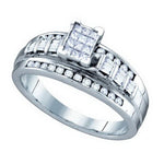 10kt White Gold Womens Princess Diamond Cluster Bridal Wedding Engagement Ring 1/2 Cttw