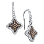 10kt White Gold Womens Round Cognac-brown Color Enhanced Diamond Star Dangle Earrings 5/8 Cttw