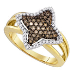 10k Yellow Gold Cognac-brown Color Enhanced Diamond Womens Star-shape Fancy Cluster Ring 3/8 Cttw