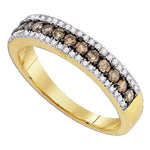 14k Yellow Gold Cognac-brown Color Enhanced White Diamond Pave-set Womens Unique Band Ring 1/2 Cttw