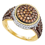 10kt Yellow Gold Womens Round Brown Color Enhanced Diamond Cluster Ring 1-1/5 Cttw