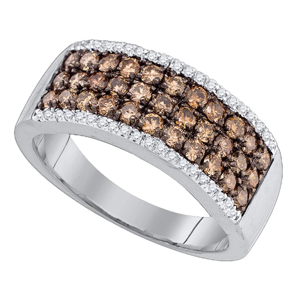 14kt White Gold Womens Round Cognac-brown Color Enhanced Diamond Band Ring 1.00 Cttw