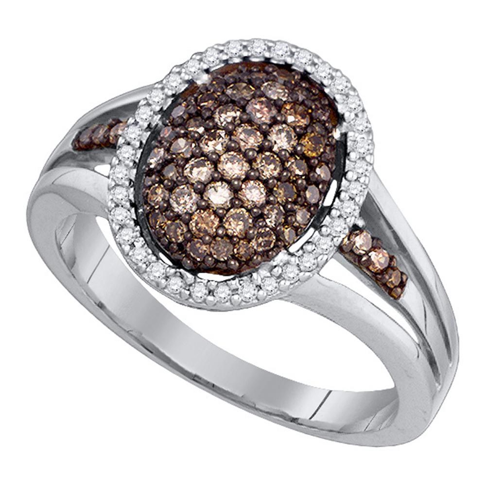 10kt White Gold Womens Round Cognac-brown Color Enhanced Diamond Oval Cluster Ring 1/2 Cttw