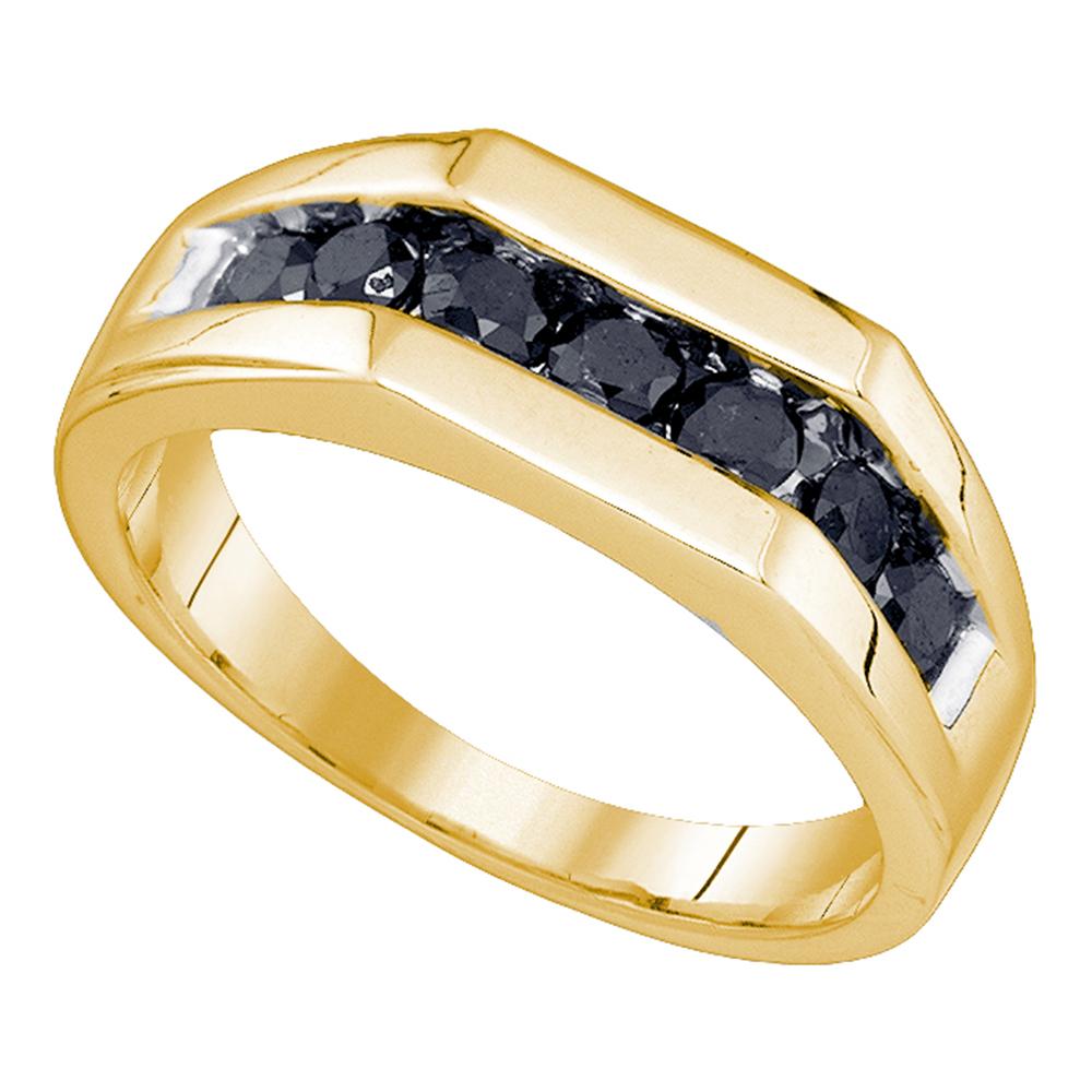 10kt Yellow Gold Mens Round Black Color Enhanced Diamond Wedding Band Ring 1.00 Cttw