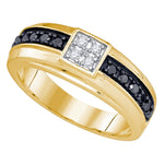 10kt Yellow Gold Mens Round Black Color Enhanced Diamond Cluster Wedding Band Ring 3/8 Cttw