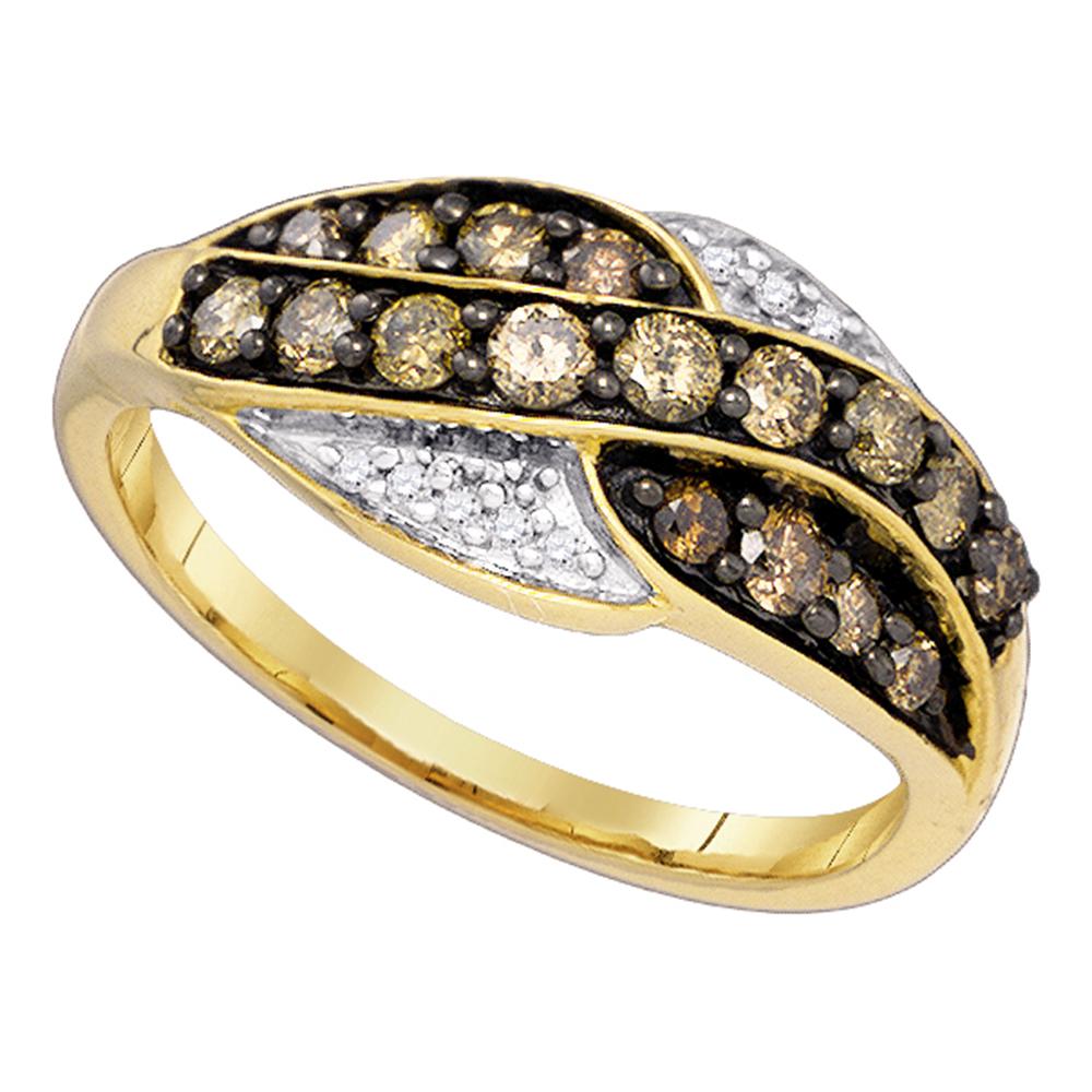 10kt Yellow Gold Womens Round Cognac-brown Color Enhanced Diamond Band Ring 1/2 Cttw